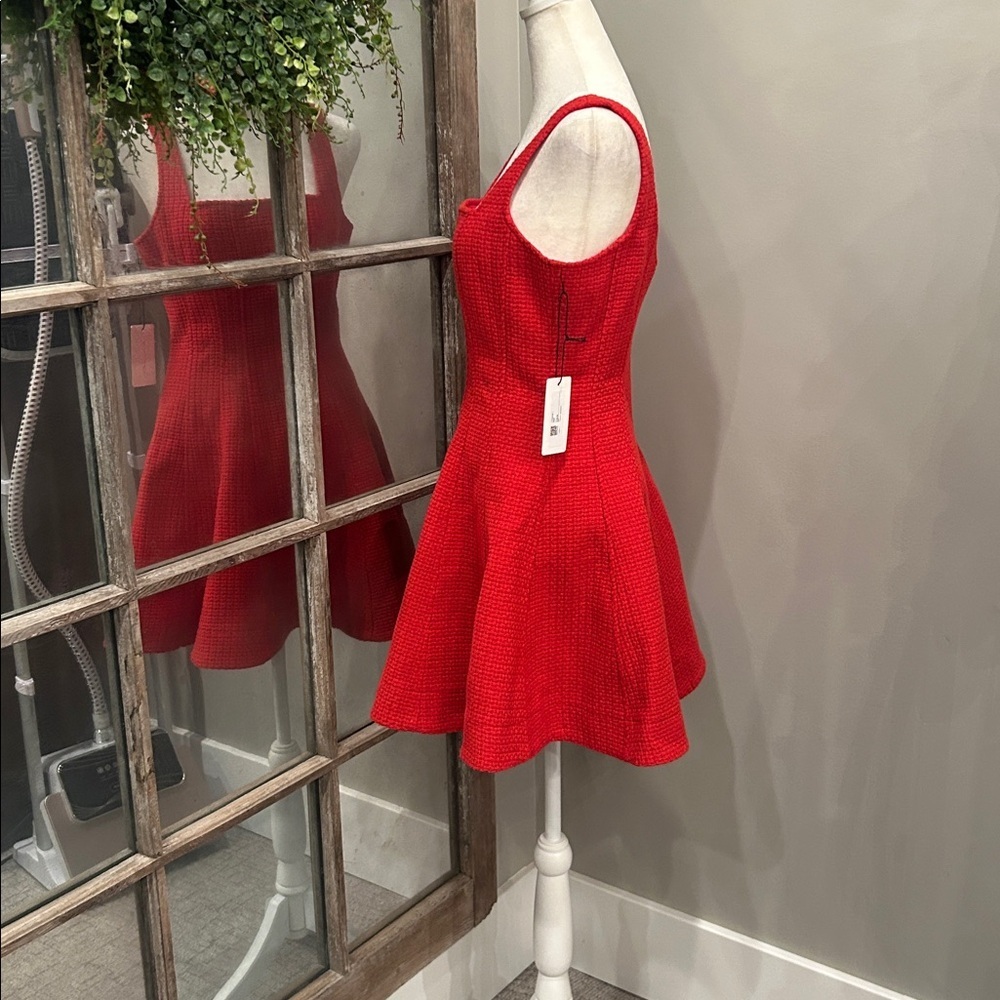 Line and Dot Woven Red Dress S - Picture 2 of 4